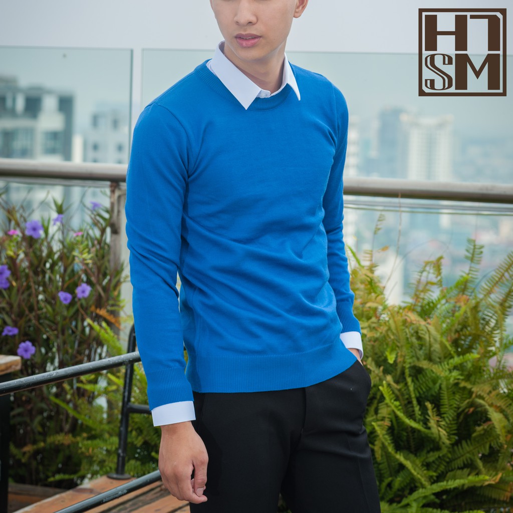 Áo len trơn nam cổ tròn