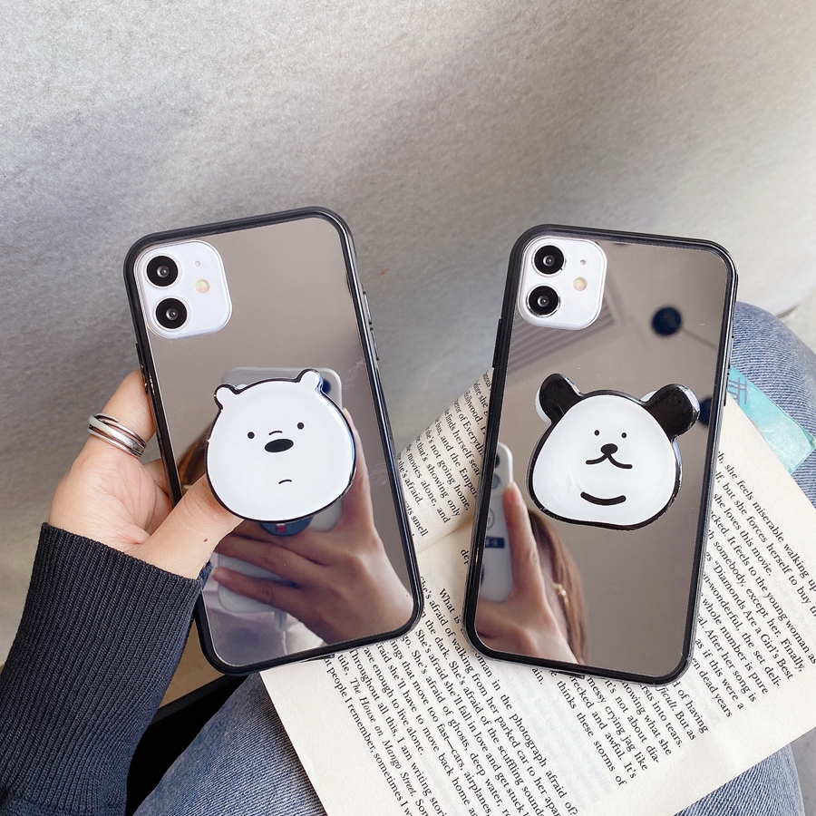 Mirror Phone Case Huawei Y6s Y9s Y9Prime2019 Y7Pro Y7P2020 Y6Pro2019 Cartoon Bear Phone Stand Holder