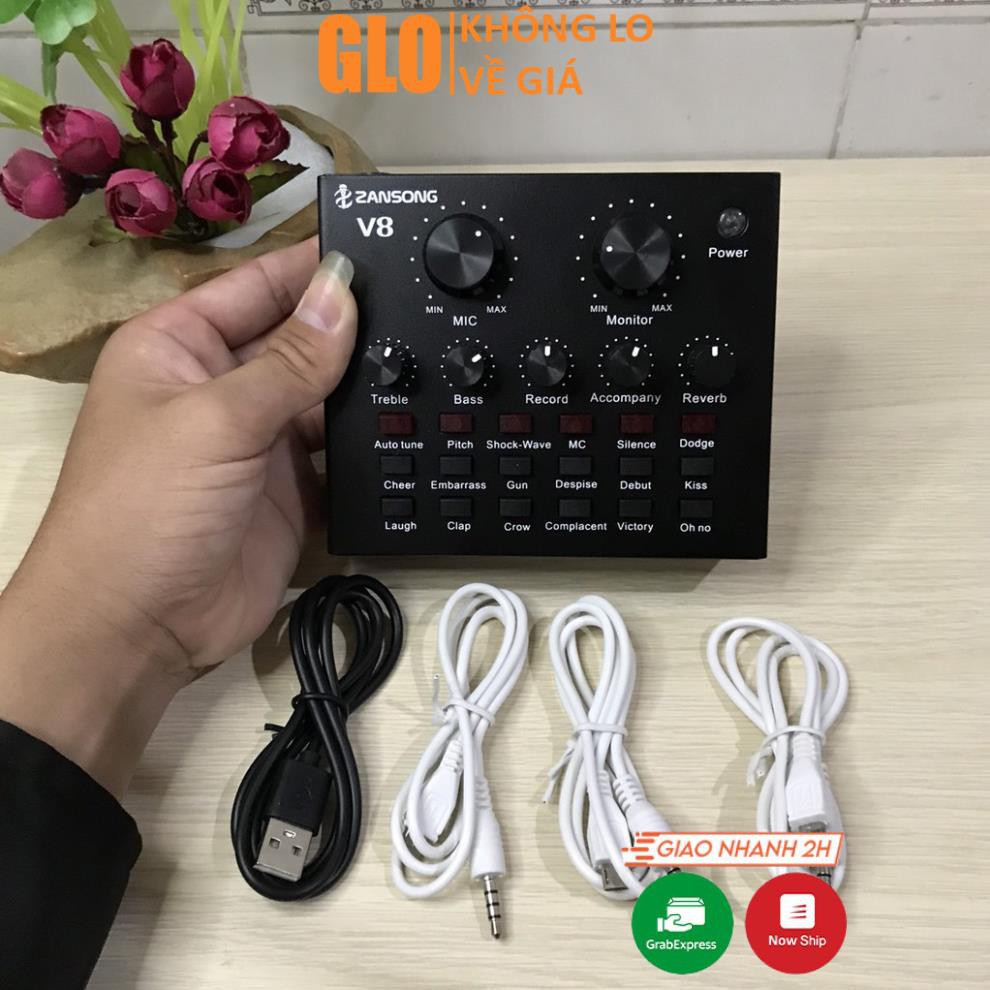 Sound Card V8 Bluetooth - Loại 1- Chuyên Hát Thu Âm, Livestream, Karaoke