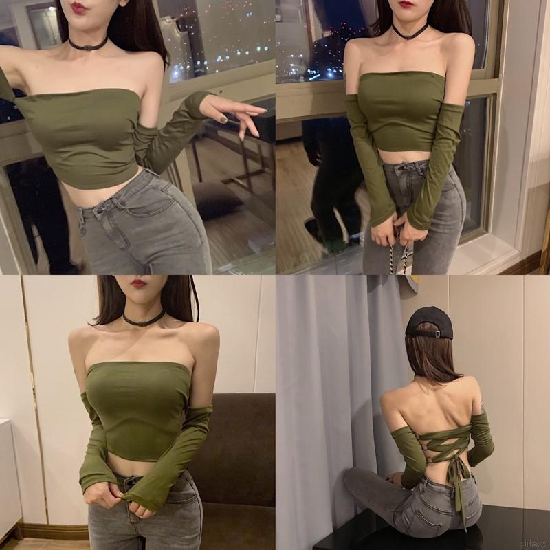 Áo Thun Tay Dài Hở Vai Quyến Rũ Trẻ Trung Phong Cách Hàn Quốc