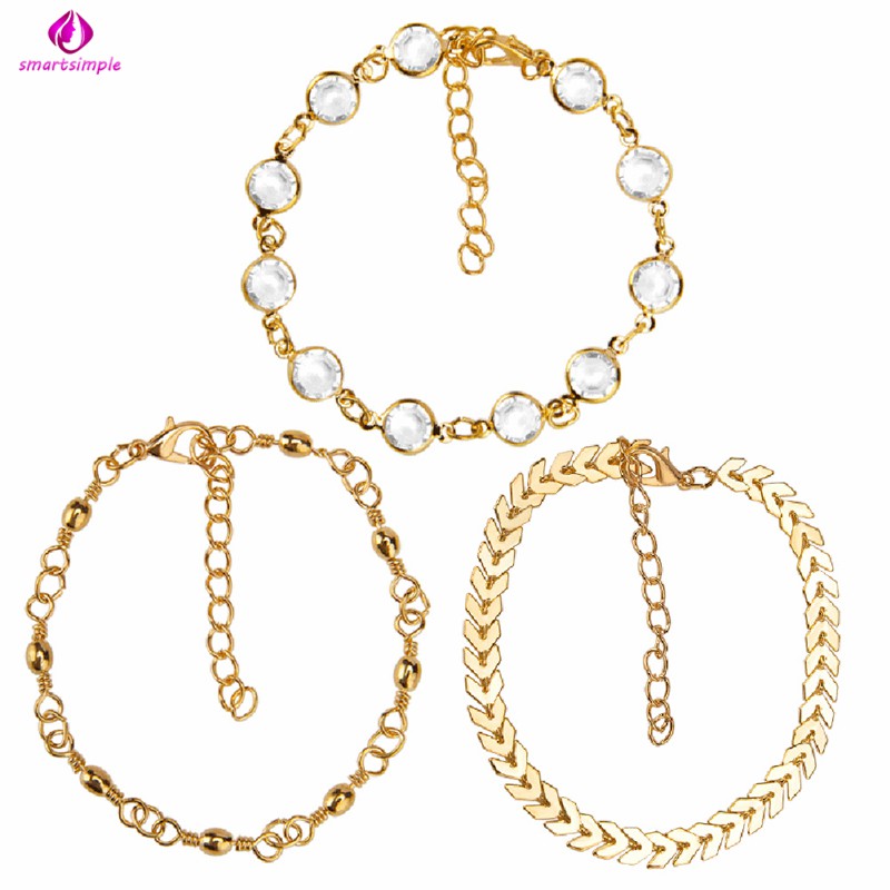 Bộ Gồm 3 Lắc Chân Đính Kim Sa Lấp Lánh Thời Trang Dành Cho Nữ | BigBuy360 - bigbuy360.vn