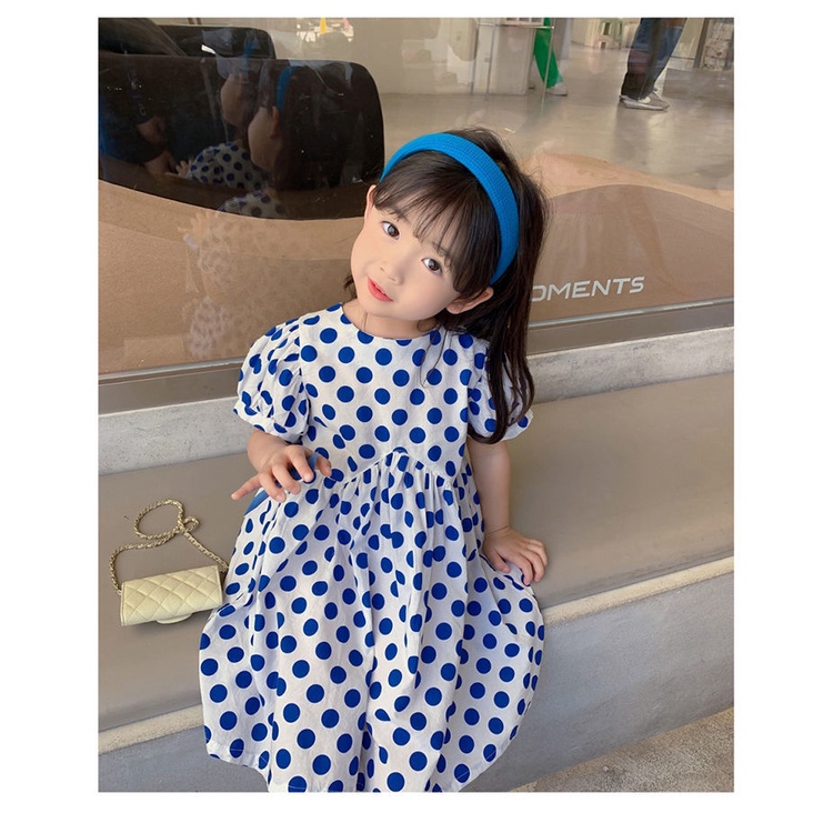 Đầm Công Chúa Mùa Hè Bằng Cotton Nguyên Chất Tay Phồng Họa Tiết Chấm Bi Phong Cách Hàn Nhật 2022 Mới Cho Bé Gái