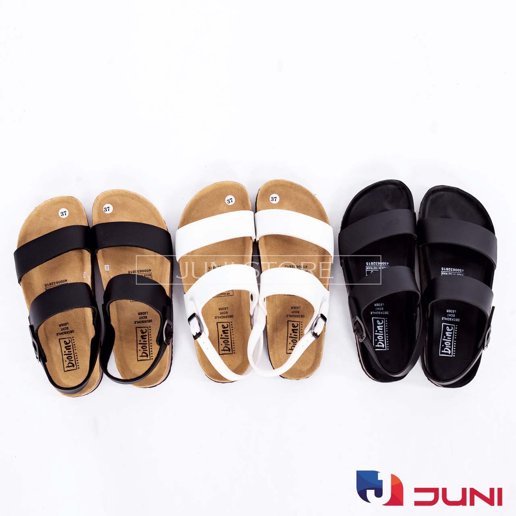[VNXK] PU15 Trắng - Dép sandal quai ngang Unisex da PU, đế trấu Bioline Birken - Xuất khẩu châu Âu - Juni Store
