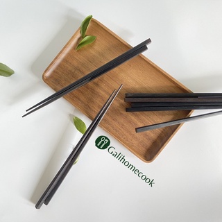 Đũa gỗ mun sừng vuông trơn 25 cm (5 đôi)| Đũa gỗ mun sừng tự nhiên cao cấp Galihomecook DGMS