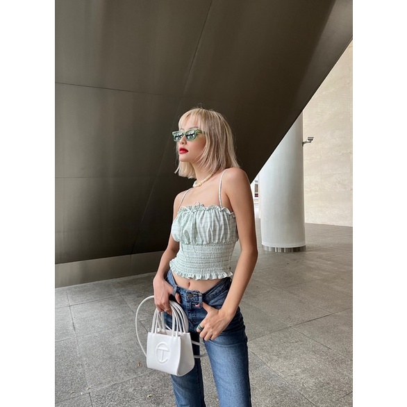 Croptop nữ ống bo chỉ eo đính nơ ngực xanh mint trendy MIEU - JM14