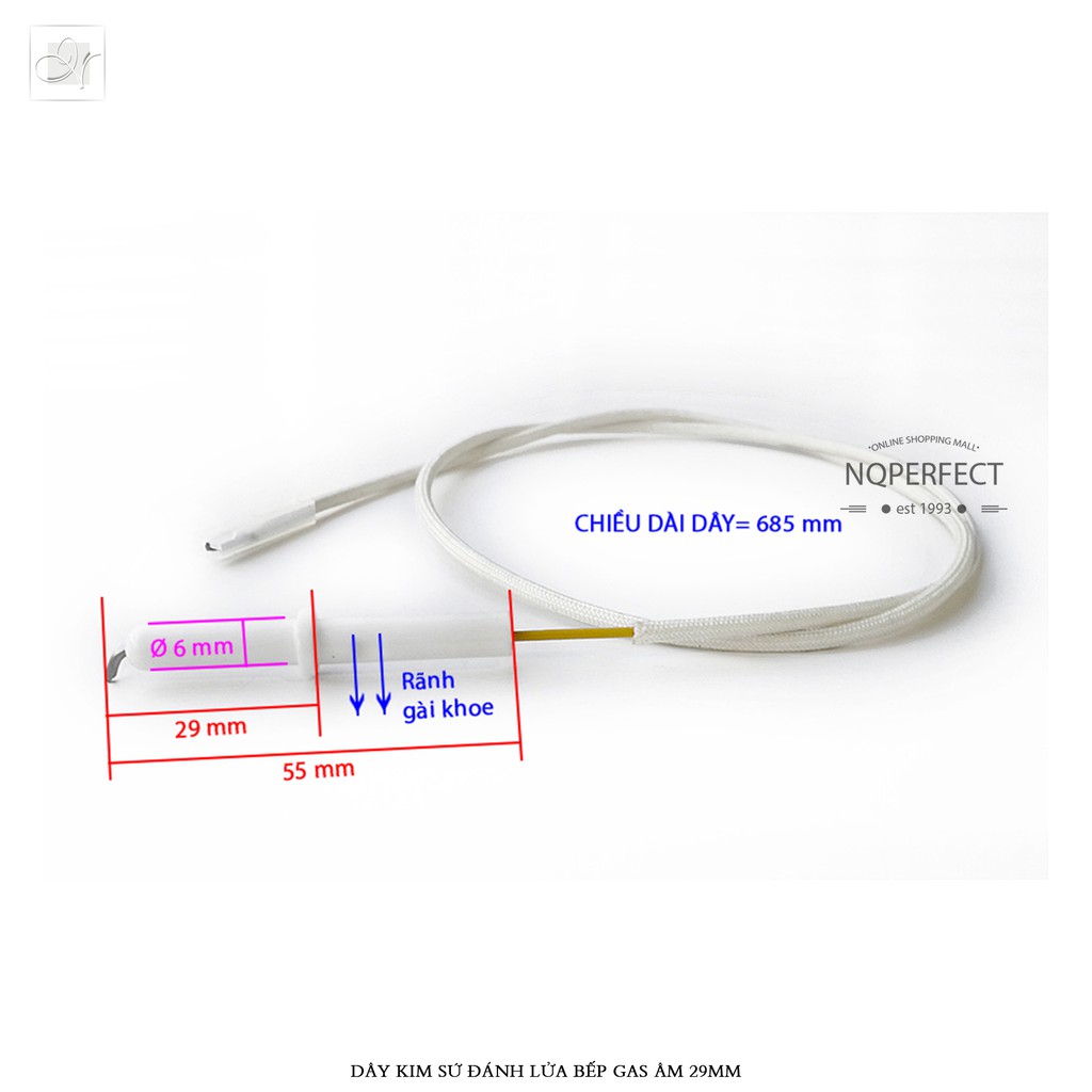 Dây kim sứ đánh lửa bếp gas âm Capri CR-208KT / CR-270KT / CR-702KT.. (29mm/32mm/34mm) chính hãng