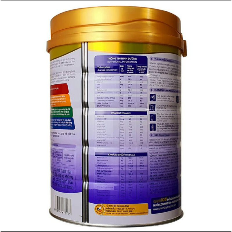 (Date mới) Sữa bột Nutricare Care 100+ 900g