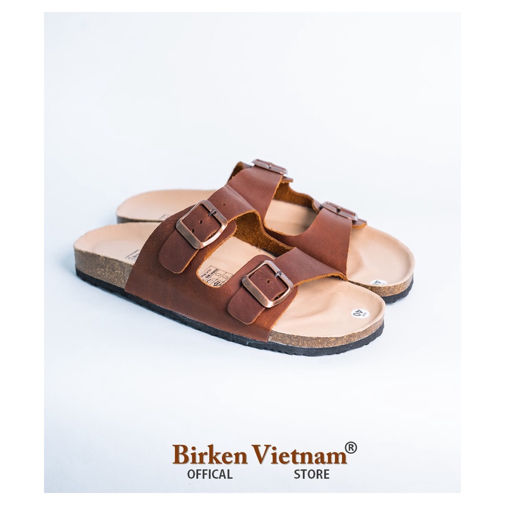 [ Lót Chống Nước ] DK01 - Dép Birken Đế Trấu Thiết Kế  Da Bò Unisex Nam và Nữ, Dép Hai Quai Ngang Bioline