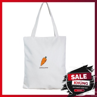 Túi tote vải mềm nữ chất vải CANVAS in củ cà rốt (Trắng)
