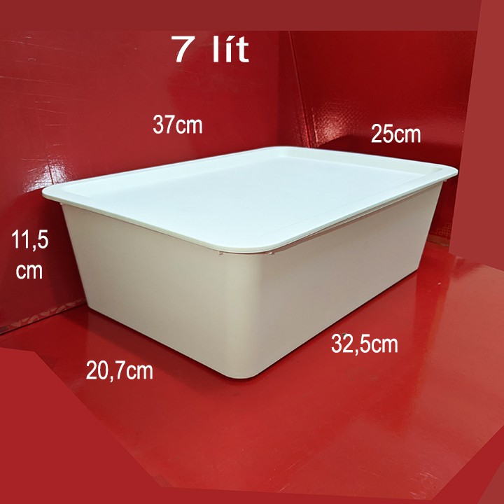 Thùng nhựa, hộp nhựa đựng đồ có nắp 7 lít, nắp có thể làm khay đựng. 37x25x11,5cm. P1530