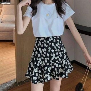 SET ÁO PULL MIX CHÂN VÁY KẺ - BỘ ÁO TRƠN PHỐI CHÂN VÁY MIDI CARO BASIC