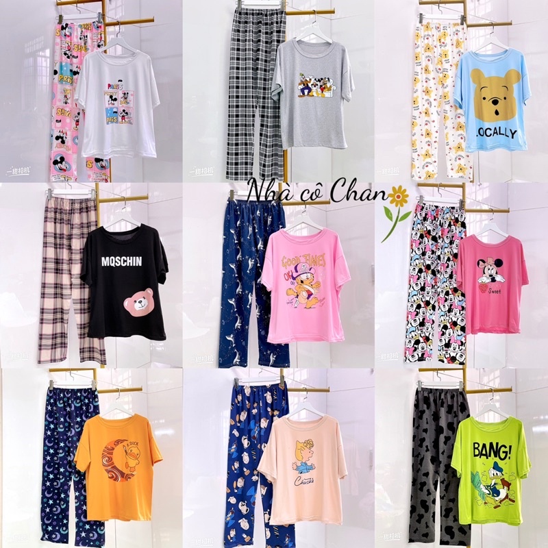 Đồ ngủ nữ, đồ bộ mặc nhà Quảng Châu, thun cotton thoáng mát, hoạ tiết hoạt hình dễ thương.
