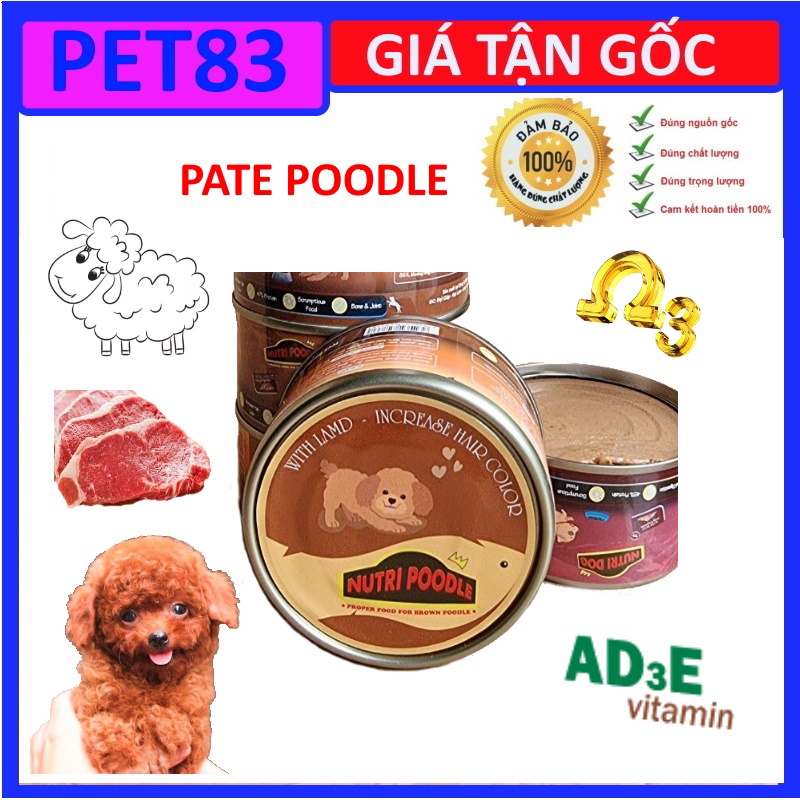 PATE cho POODLE lông mầu, thức ăn ướt cho thư cưng, thú cảnh lông mầu, không làm biến đổi mầu lông của thú cưng