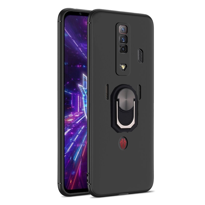 Ốp Điện Thoại TPU Mềm Nhám Màu Đen Chống Sốc Có Vòng Đỡ Cho ZTE nubia Red Magic 7 Pro 6 5G 5S 3 3S 1