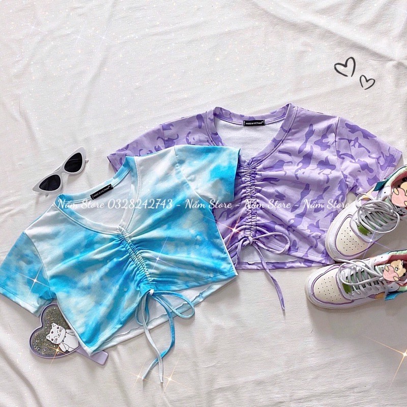 Áo croptop dây rút loang màu unisex tie dye hot hit