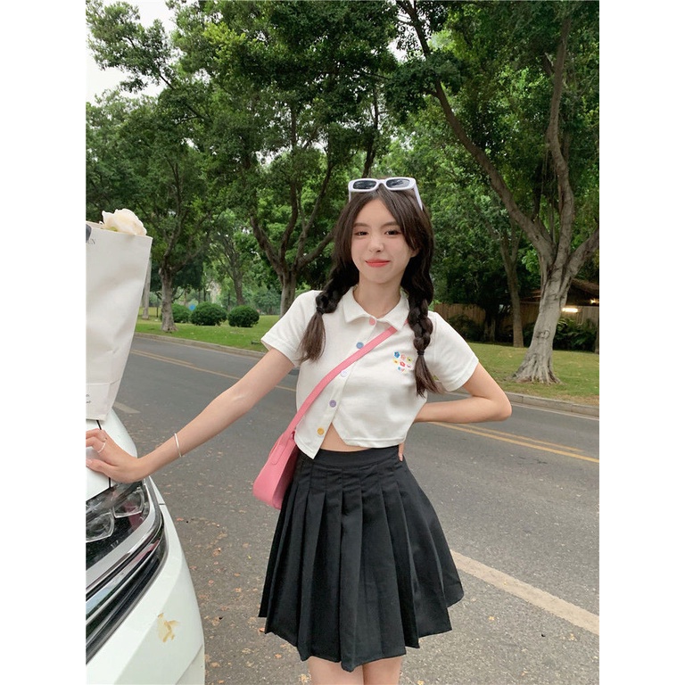 Áo polo Tay Ngắn Thêu Chữ Đơn Giản Dễ Thương