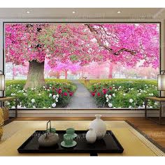 Tranh đính đá đa sắc ABC Cây Anh Đào Tuyệt Đẹp DF2884 (chưa đính)