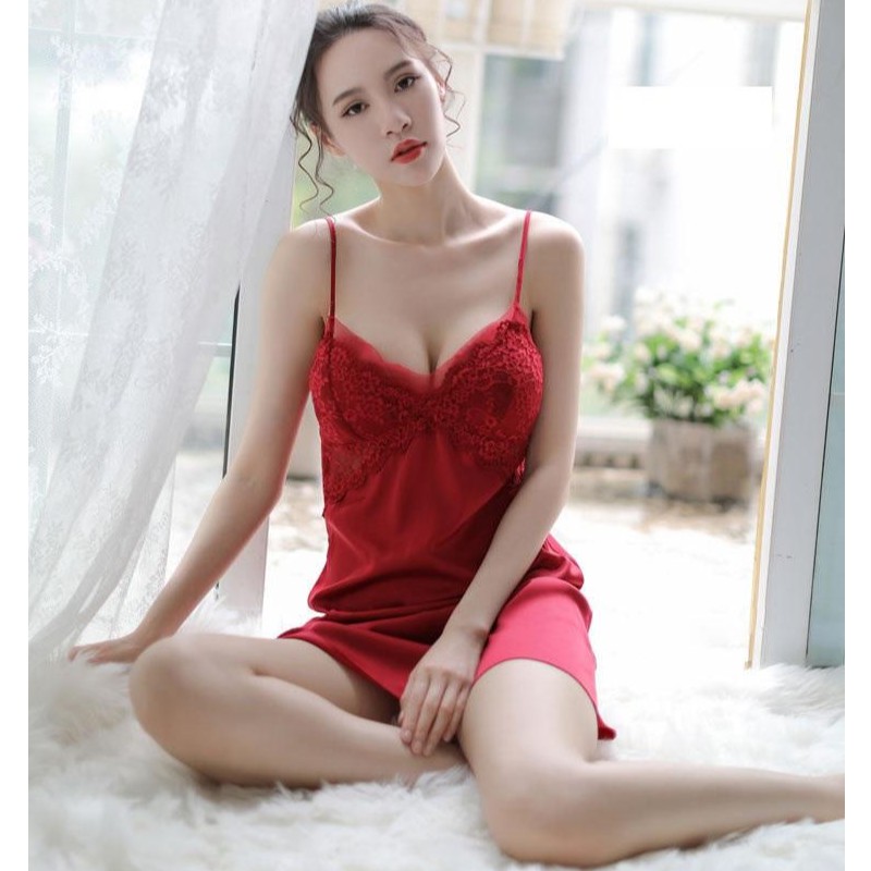 Váy ngủ phối ren ov01 , chất lụa kết hợp với phối ren phần ngực , sexy , gợi cảm, hấp dẫn