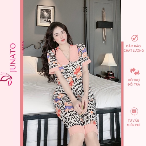 Bộ Đồ Nữ Mặc Nhà Pijama Áo Cộc Cổ 2 Lá Quần Lửng ( lỡ ) Lụa Ngủ Mango Cao Cấp JUNATO HL