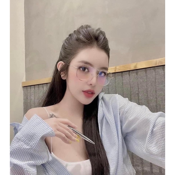 Kính Mắt T001 Kính Vuông Thời Trang Nam Nữ Gọng Kim Loại , Bản Đẹp Phong cách Hàn Quốc