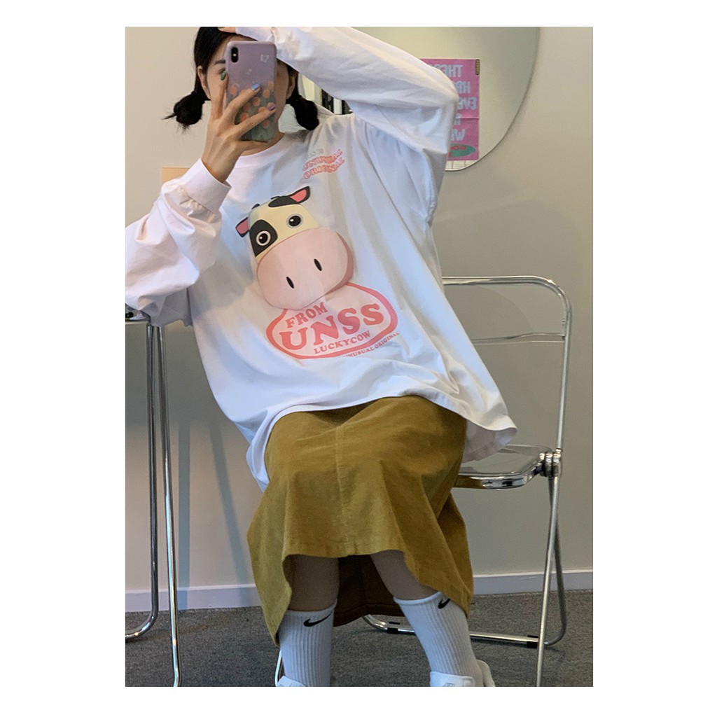 Áo thun dài tay  BÒ SỮA UNSS  phông Unisex nam nữ tee oversize form rộng pull Ulzzang Streetwear thu đông vải mềm