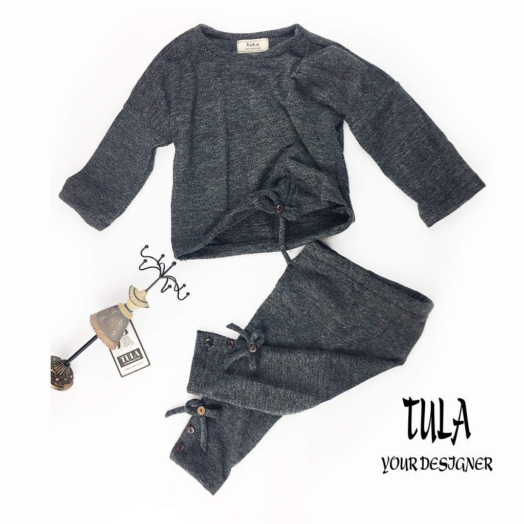 Bộ quần áo thu đông thiết kế cho bé gái vải len Hàn Quốc cao cấp