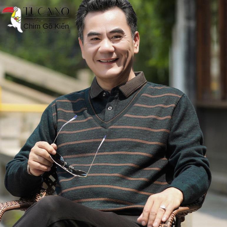 Áo len thu đông của bố dày nhung, quần áo nam trung niên, cao tuổi (*1