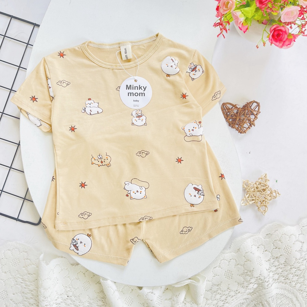 Đồ bộ cho bé cộc tay ngắn tay hình gấu MINKY MOM [Siêu cưng] Bộ ngắn cộc tay thun lạnh quần áo trẻ em