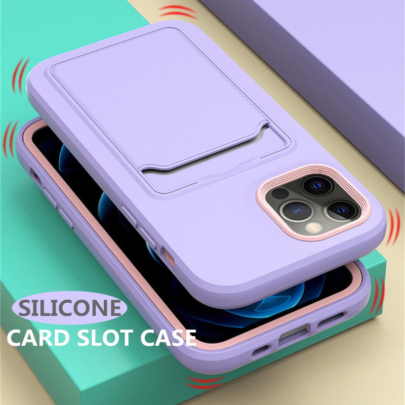 Ốp điện thoại mềm màu kẹo có ngăn đựng thẻ chống sốc thích hợp cho Iphone 12 11 Pro Max Xr Xs Max X 7 8 Plus 12pro