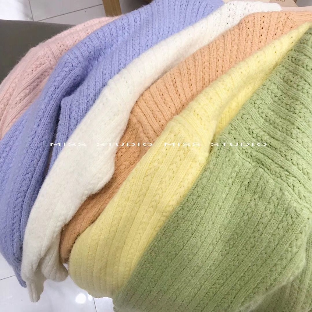 Áo Sweater Dệt Kim Cổ Tròn Phong Cách Hàn Quốc