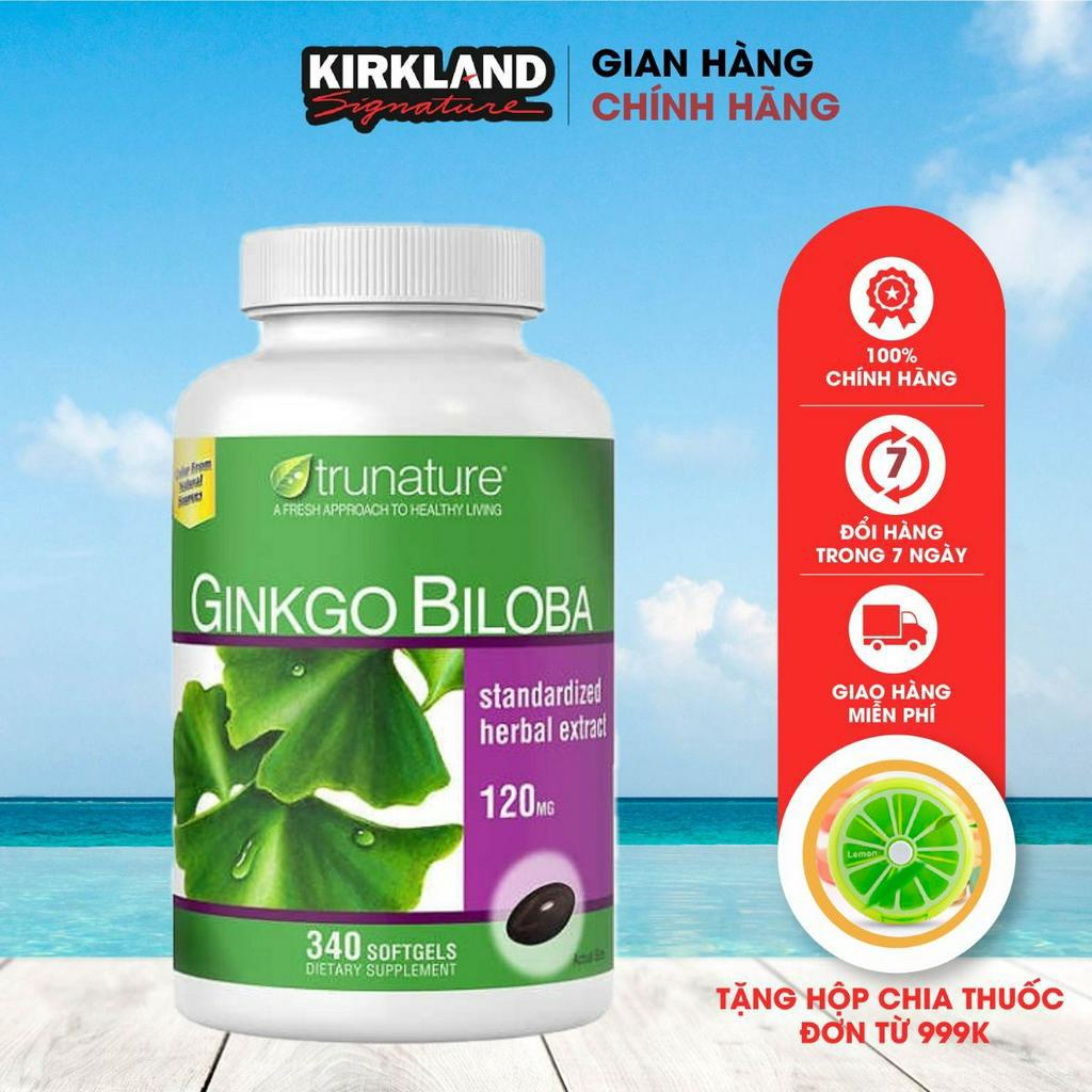 Viên uống bổ não Trunature Ginkgo Biloba 340 viên Kirkland Signature của Mỹ hỗ trợ tuần hoàn máu não
