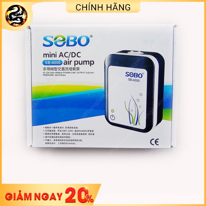 Máy Oxy Sạc dự phòng Sobo SB-3000 SB-4000 2 vòi cho hồ cá Siêu Êm, Tiết Kiệm Điện | Hoàng Lam Arowana