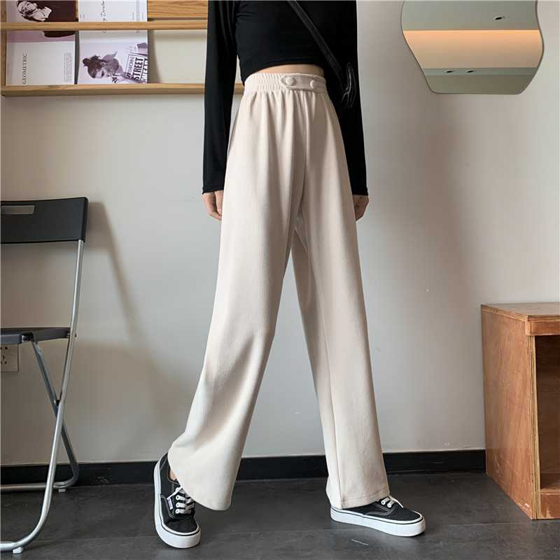 SUXI Quần Dài Lưng Cao Ống Rộng Màu Sắc Đơn Giản Có Size Lớn Phong Cách Hàn Quốc Dành Cho Nữ