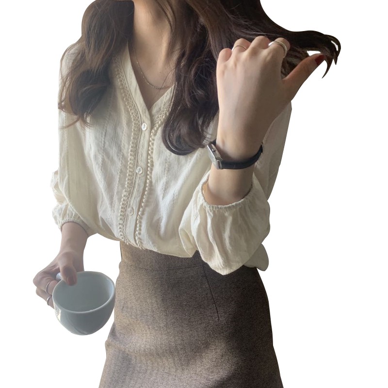 Áo nữ cổ chữ V phối ren phong cách Hàn Quốc | BigBuy360 - bigbuy360.vn