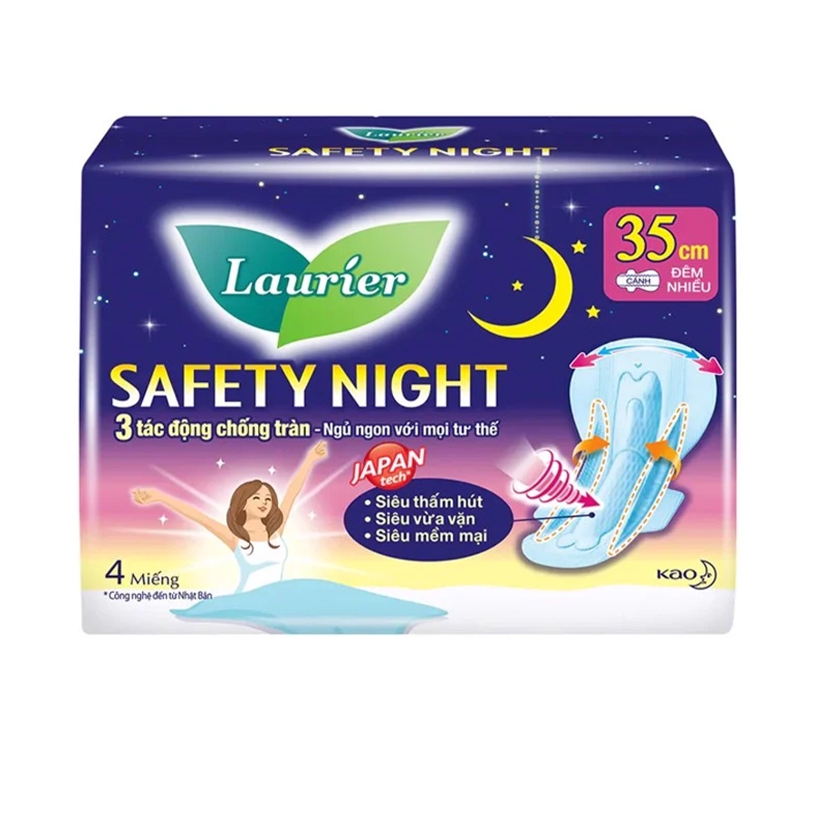 Combo 2 Gói Băng Vệ Sinh Cao Cấp Laurier Safety Night Đêm Siêu An Toàn 35cm 4 Miếng