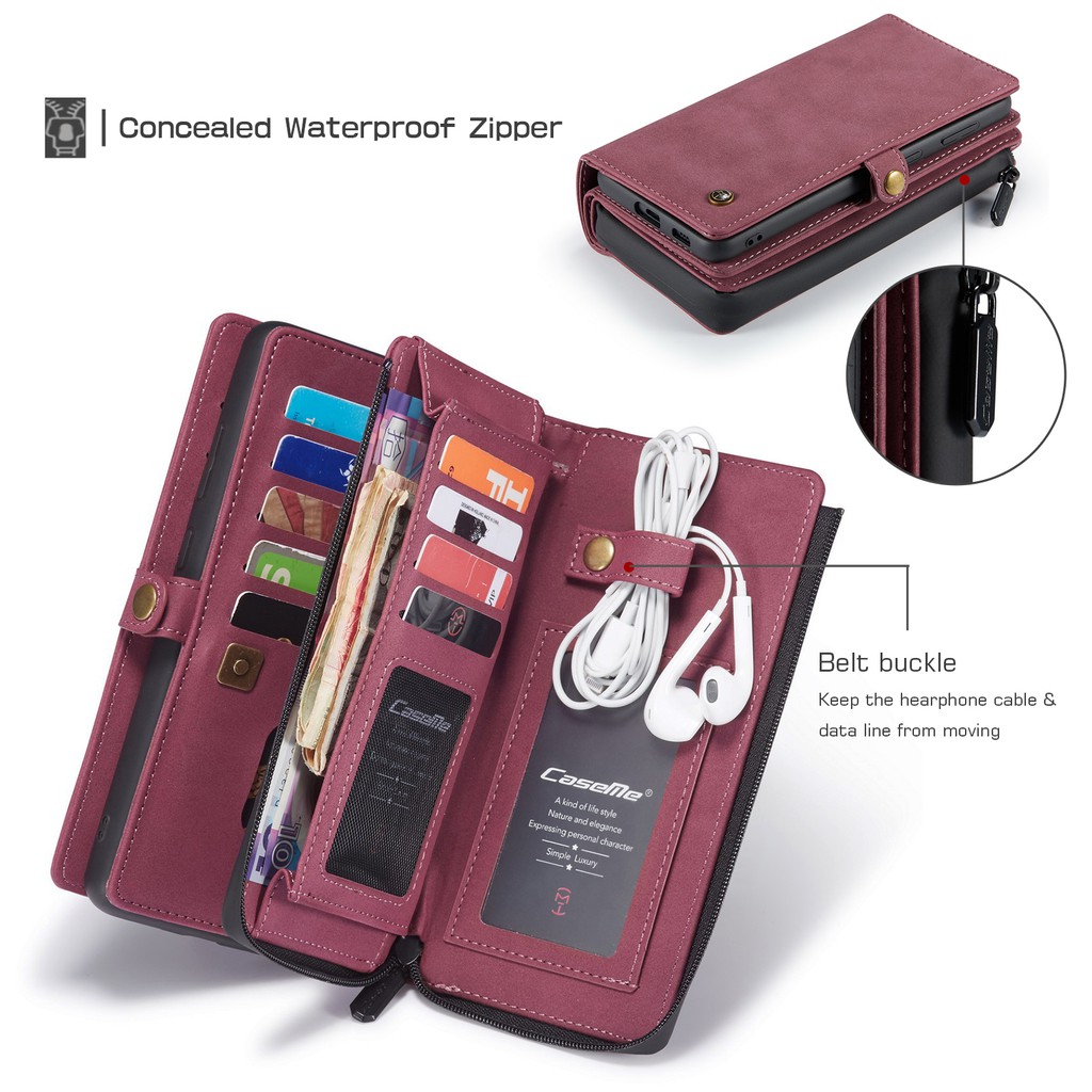 CaseMe 018 Bao da điện thoại PU kiểu ví khóa kéo đa năng 2 trong 1 cho Samsung Galaxy Note 10 10+ S20 S20+ S21 S21+ Ultra Plus Phone Case | BigBuy360 - bigbuy360.vn