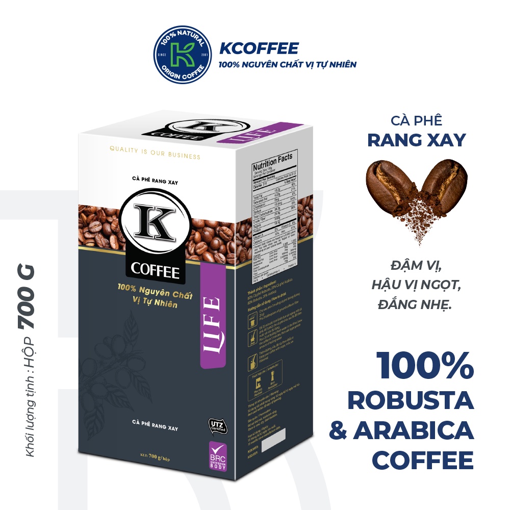 Cà phê rang xay nguyên chất xuất khẩu K Life 700g thương hiệu KCOFFEE