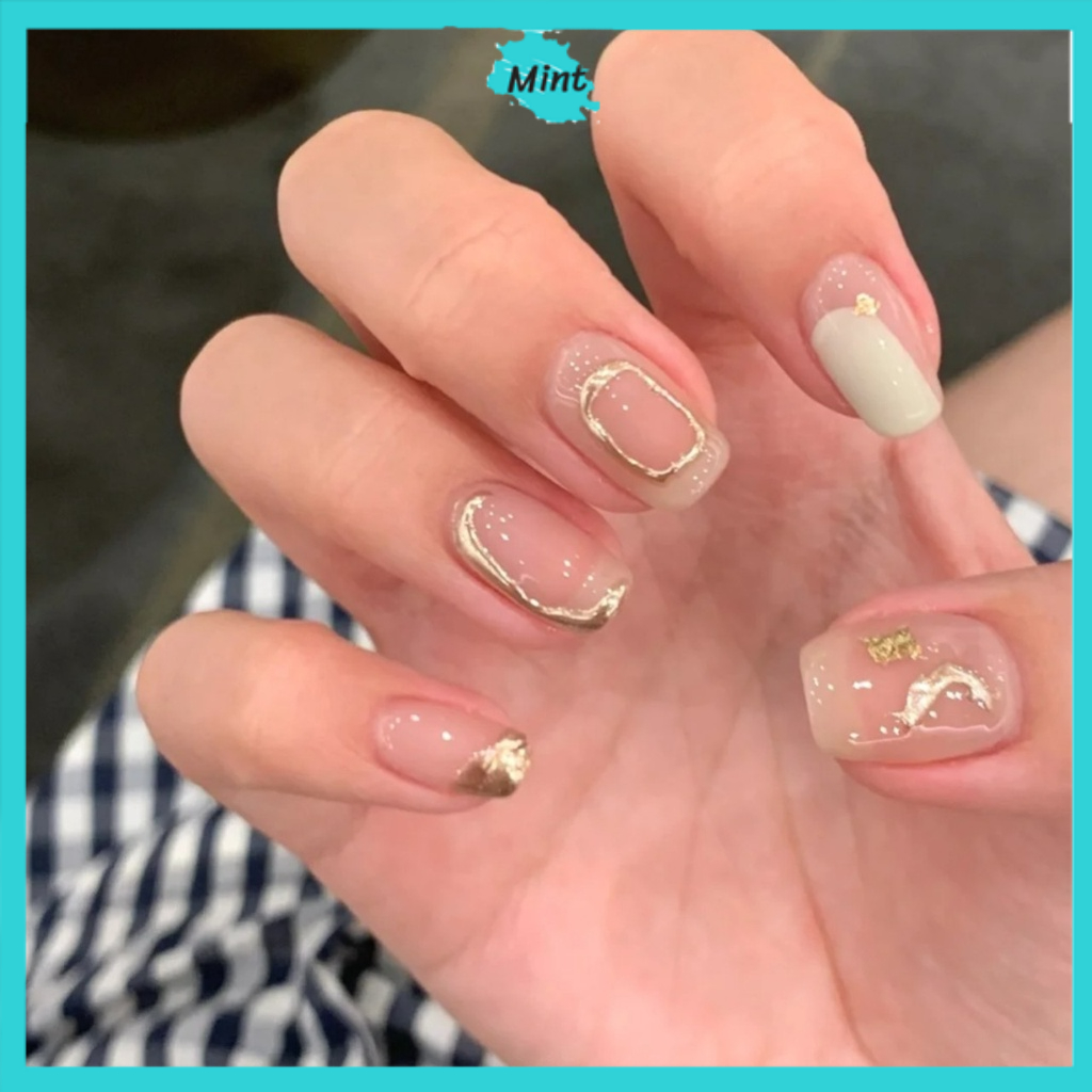 Nail Box Móng Úp Thiết Kế Thủ Công Tráng Gương Vàng Viền Nổi NB57 Naibox Kiểu hàn