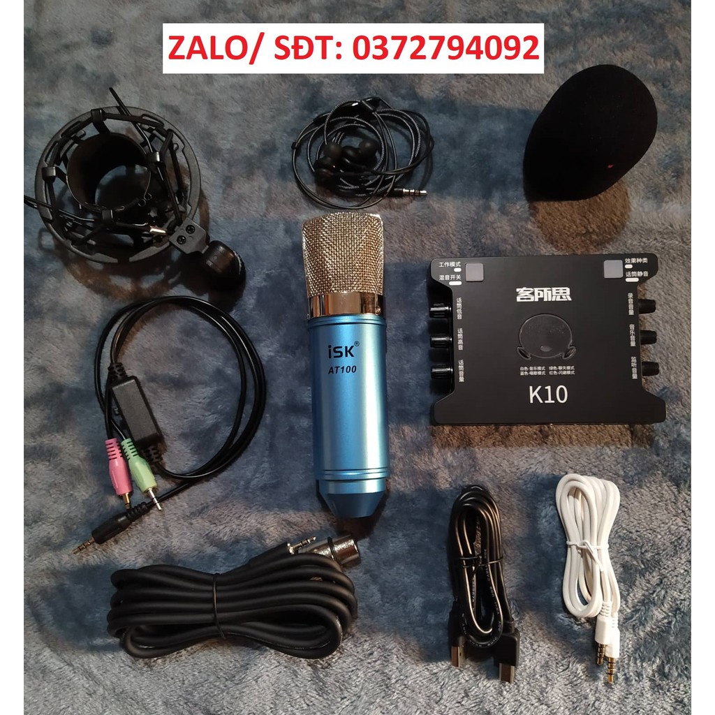 Combo Mic Thu Âm Micro Isk At100 và Sound Card K10 kèm tai nghe