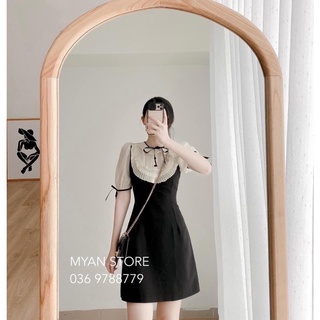 Đầm xoè A phối cổ ren tay nơ
