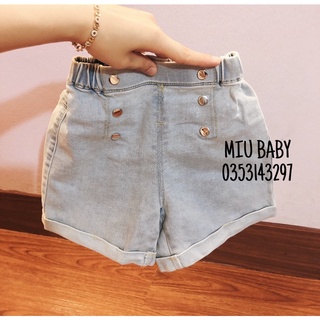 Quần short jeans lửng form thụng 6 cúc Disney du xin bé gái