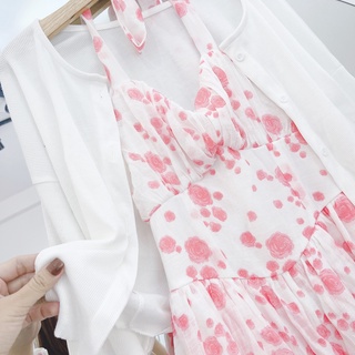 ĐẦM HOA HỒNG + CARDIGAN