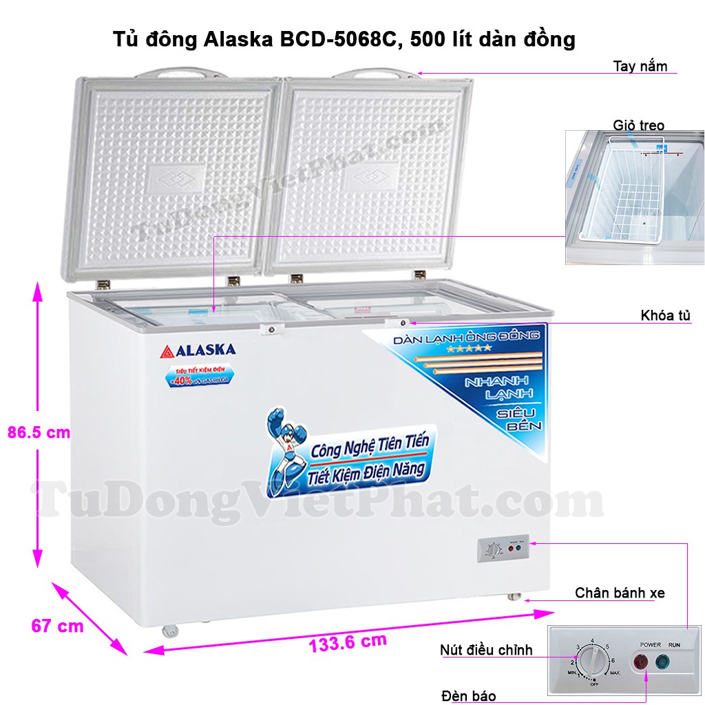 Tủ đông/mát Alaska 500Lít BCD 5068C (Miễn phí giao tại HCM-ngoài tỉnh liên hệ shop)