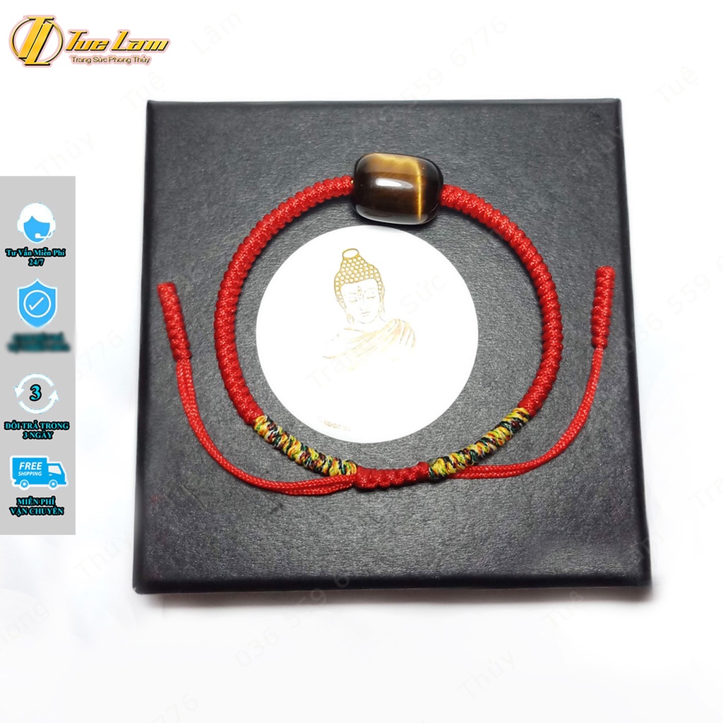 Vòng tay dây chỉ đỏ bện kiểu tây tạng lu thống màu vàng nâu hợp mệnh tài lộc may mắn - Tuệ Lâm