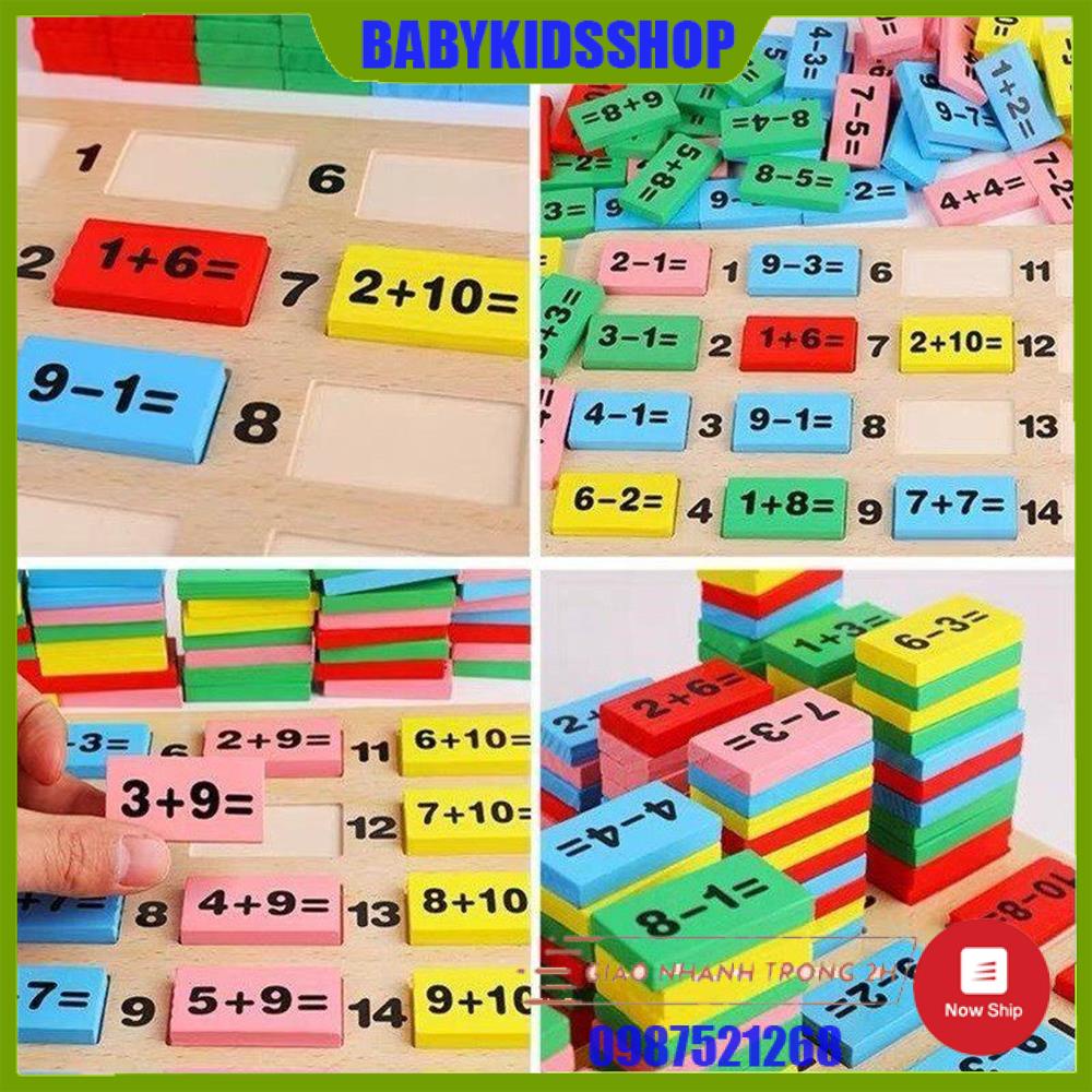 Đồ chơi Bộ học Toán kiêm chơi Domino 110 chi tiết gỗ thông cứng cáp, an toàn cho bé