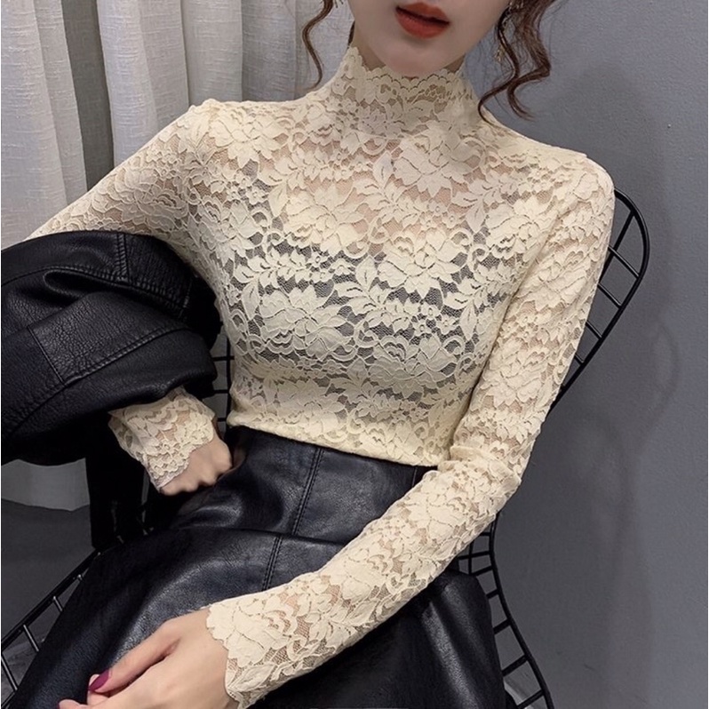 Áo ren xuyên thấu dài tay nữ