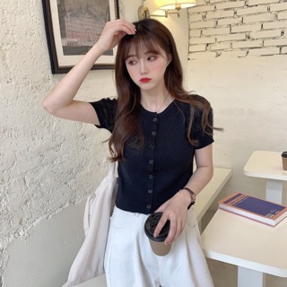 Áo len cổ tròn cúc dáng basic 7207 Ulzzang style 🌸 Hàng Quảng Châu