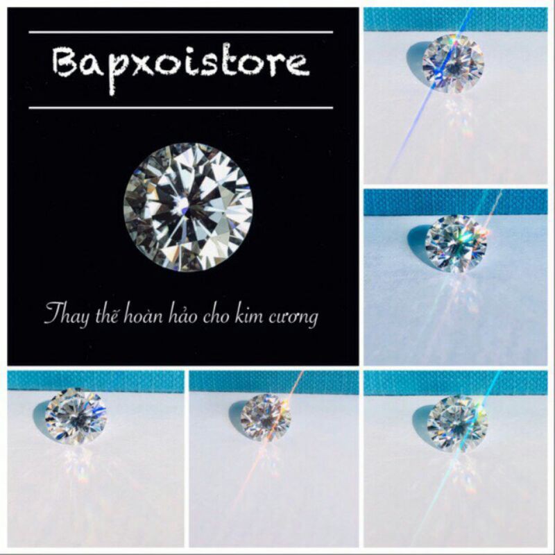 2.0 ly kim cương Moissanite lắp nhẫn, bông tai 2,3-2,5-3,0-3,5-4,0-4,5-5,0ly trắng nước D, kiểm định LẤP LÁNH VĨNH VIỄN