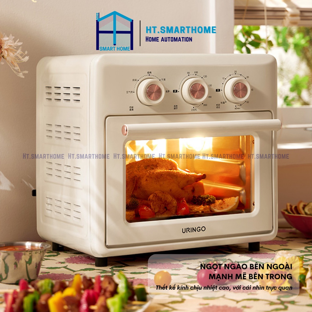 Lò nướng Uringo dung tích 15L 1200W - Nồi chiên không dầu kiêm lò nướng đối lưu đa năng 2in1