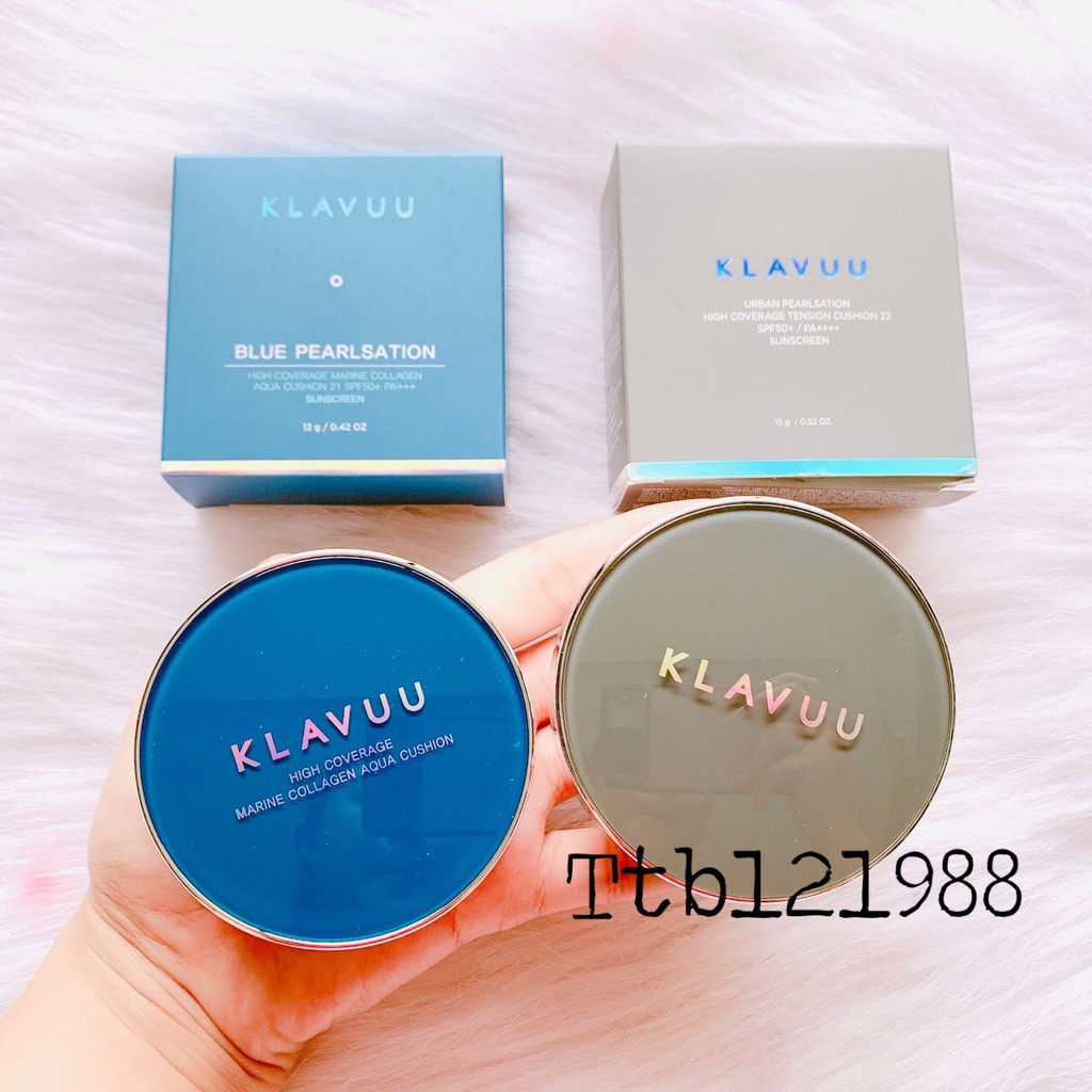 Phấn nước Klavuu blue pearlsation high coverage marine collagen aqua cushion(Xanh)